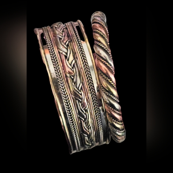 Jewelry - CUFF BRACELETS SET OF 2 MIXED METALS 6.5 - 6 3/4